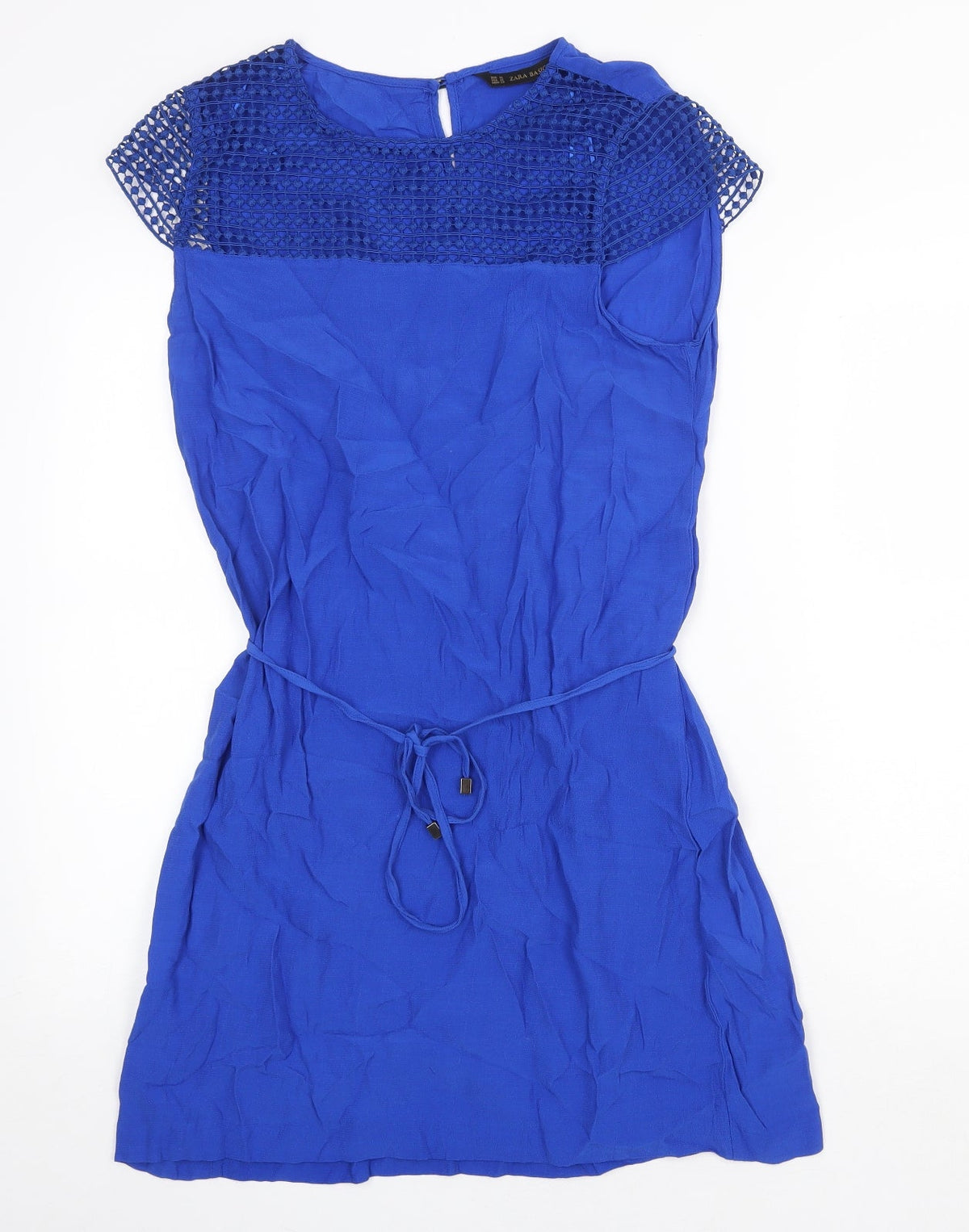 Zara Womens Blue Polyester A-Line Size M Round Neck Tie