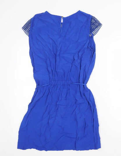 Zara Womens Blue Polyester A-Line Size M Round Neck Tie