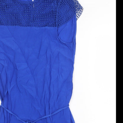 Zara Womens Blue Polyester A-Line Size M Round Neck Tie