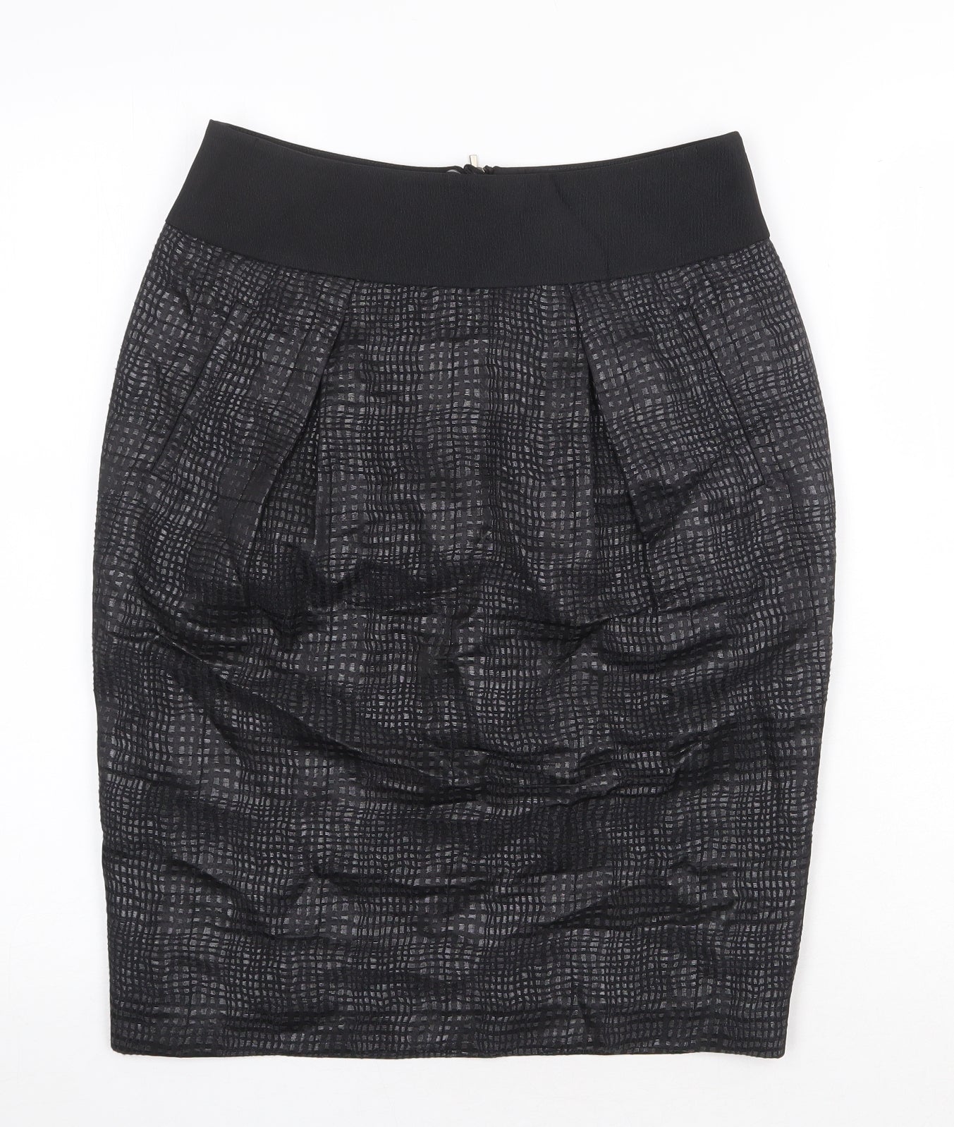 Marks and Spencer Womens Black Geometric Cotton Straight & Pencil Skirt Size 8 Zip