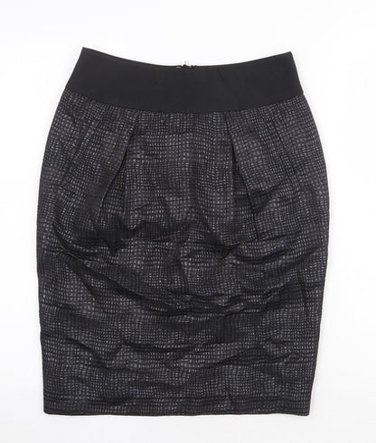 Marks and Spencer Womens Black Geometric Cotton Straight & Pencil Skirt Size 8 Zip
