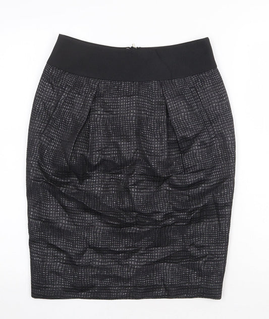 Marks and Spencer Womens Black Geometric Cotton Straight & Pencil Skirt Size 8 Zip
