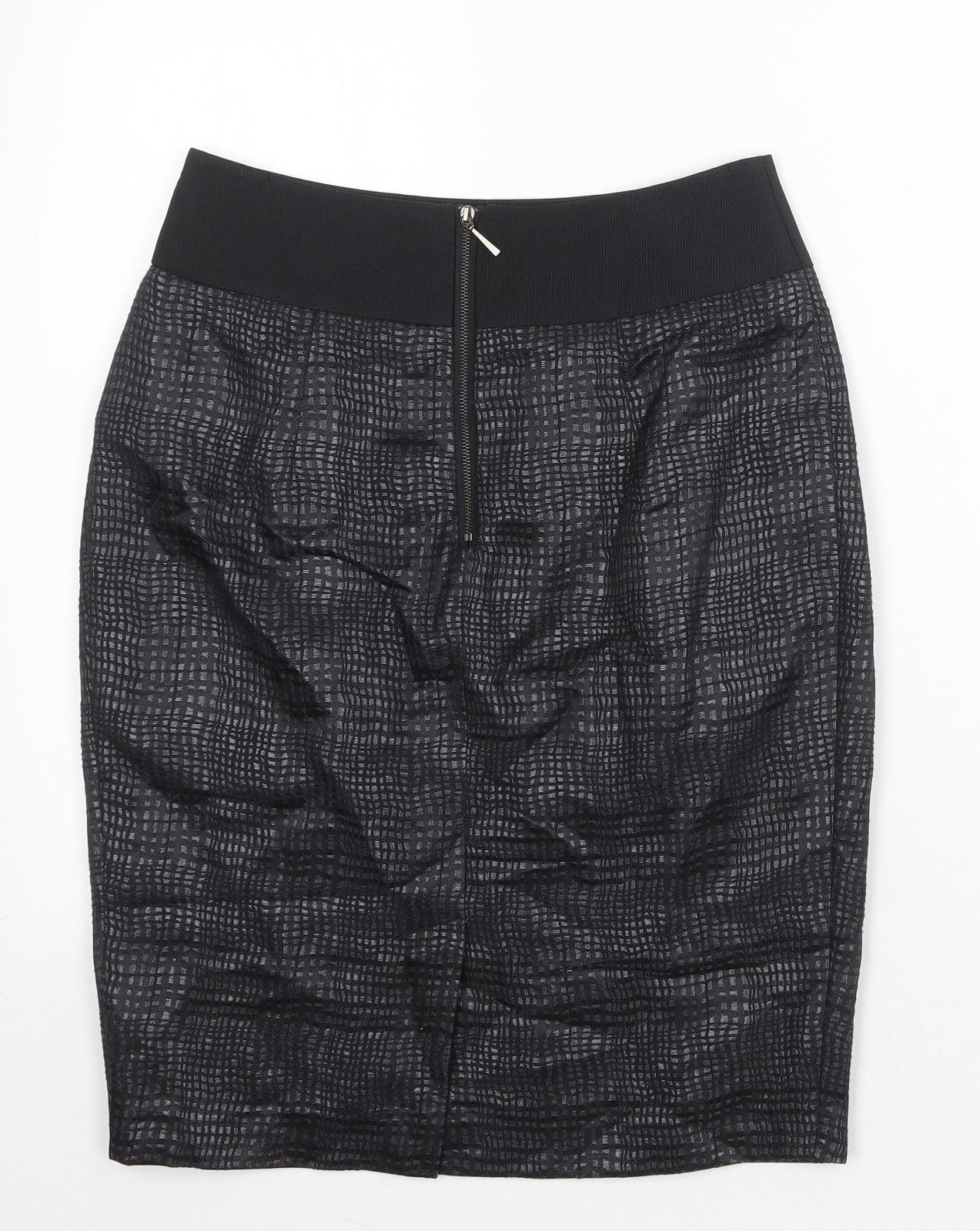 Marks and Spencer Womens Black Geometric Cotton Straight & Pencil Skirt Size 8 Zip