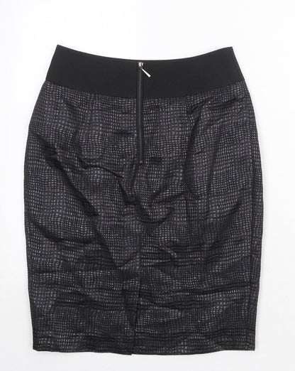 Marks and Spencer Womens Black Geometric Cotton Straight & Pencil Skirt Size 8 Zip