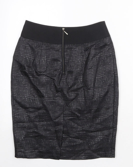 Marks and Spencer Womens Black Geometric Cotton Straight & Pencil Skirt Size 8 Zip