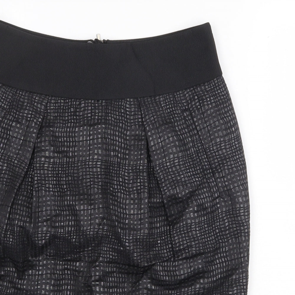 Marks and Spencer Womens Black Geometric Cotton Straight & Pencil Skirt Size 8 Zip