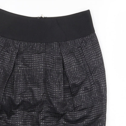 Marks and Spencer Womens Black Geometric Cotton Straight & Pencil Skirt Size 8 Zip