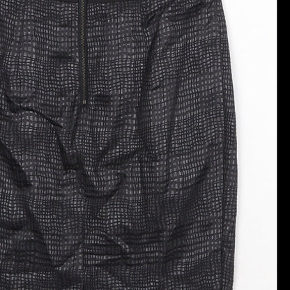 Marks and Spencer Womens Black Geometric Cotton Straight & Pencil Skirt Size 8 Zip