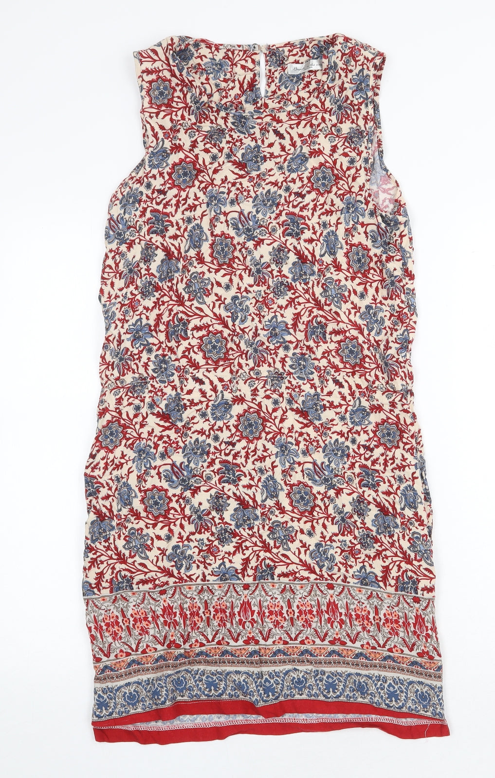 Beaute In The View Womens Red Floral Cotton A-Line Size M Round Neck Button