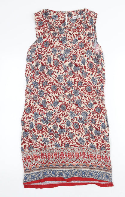 Beaute In The View Womens Red Floral Cotton A-Line Size M Round Neck Button