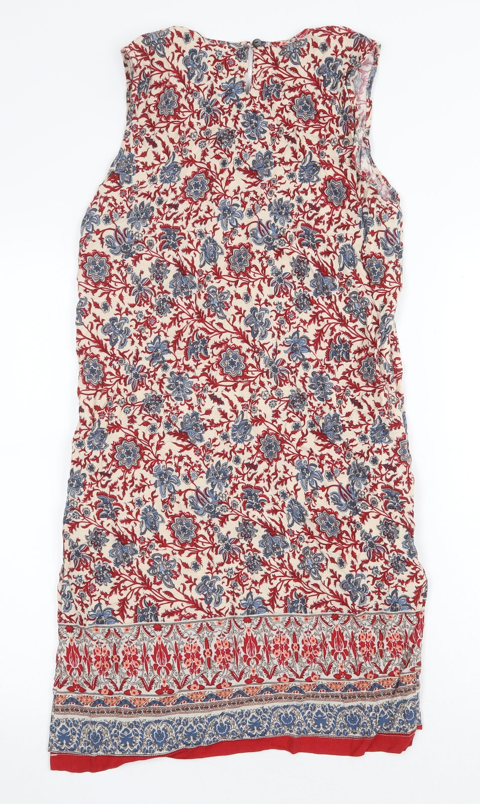 Beaute In The View Womens Red Floral Cotton A-Line Size M Round Neck Button