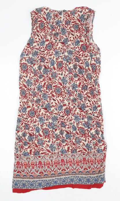 Beaute In The View Womens Red Floral Cotton A-Line Size M Round Neck Button