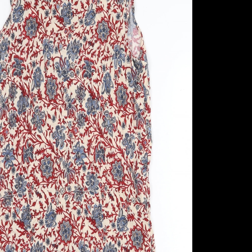 Beaute In The View Womens Red Floral Cotton A-Line Size M Round Neck Button