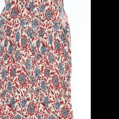 Beaute In The View Womens Red Floral Cotton A-Line Size M Round Neck Button