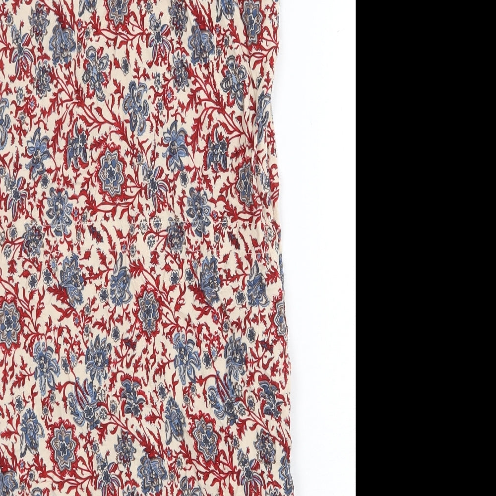 Beaute In The View Womens Red Floral Cotton A-Line Size M Round Neck Button