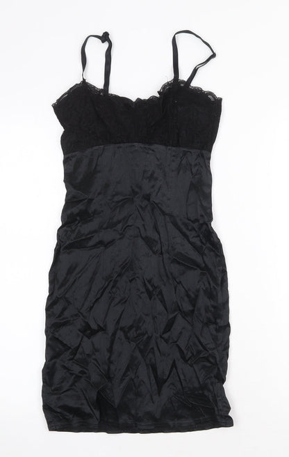 I.Q Trademark Womens Black Acetate Mini Size 8 Scoop Neck Zip