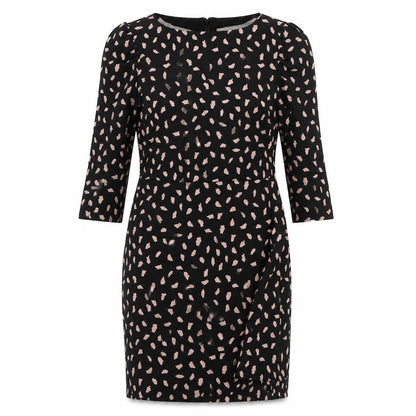Warehouse Womens Black Geometric Cotton Sheath Size 14 Boat Neck Zip
