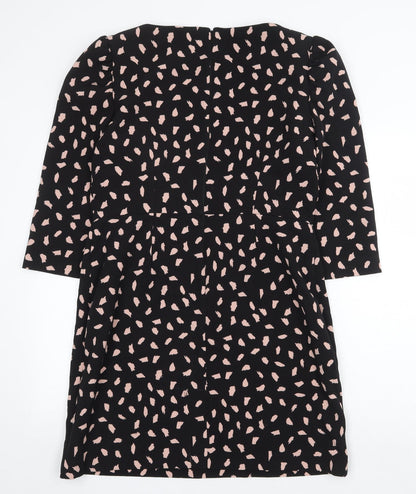 Warehouse Womens Black Geometric Cotton Sheath Size 14 Boat Neck Zip