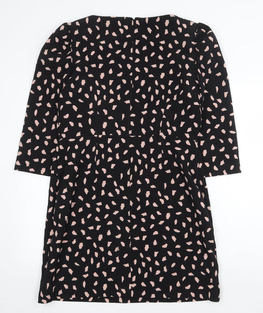 Warehouse Womens Black Geometric Cotton Sheath Size 14 Boat Neck Zip