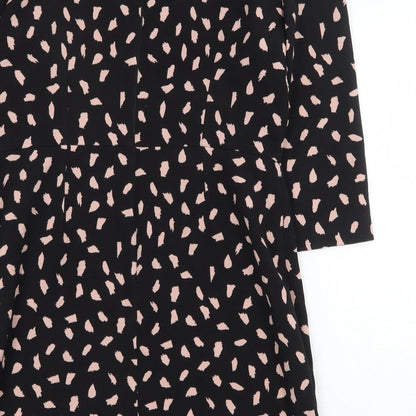 Warehouse Womens Black Geometric Cotton Sheath Size 14 Boat Neck Zip