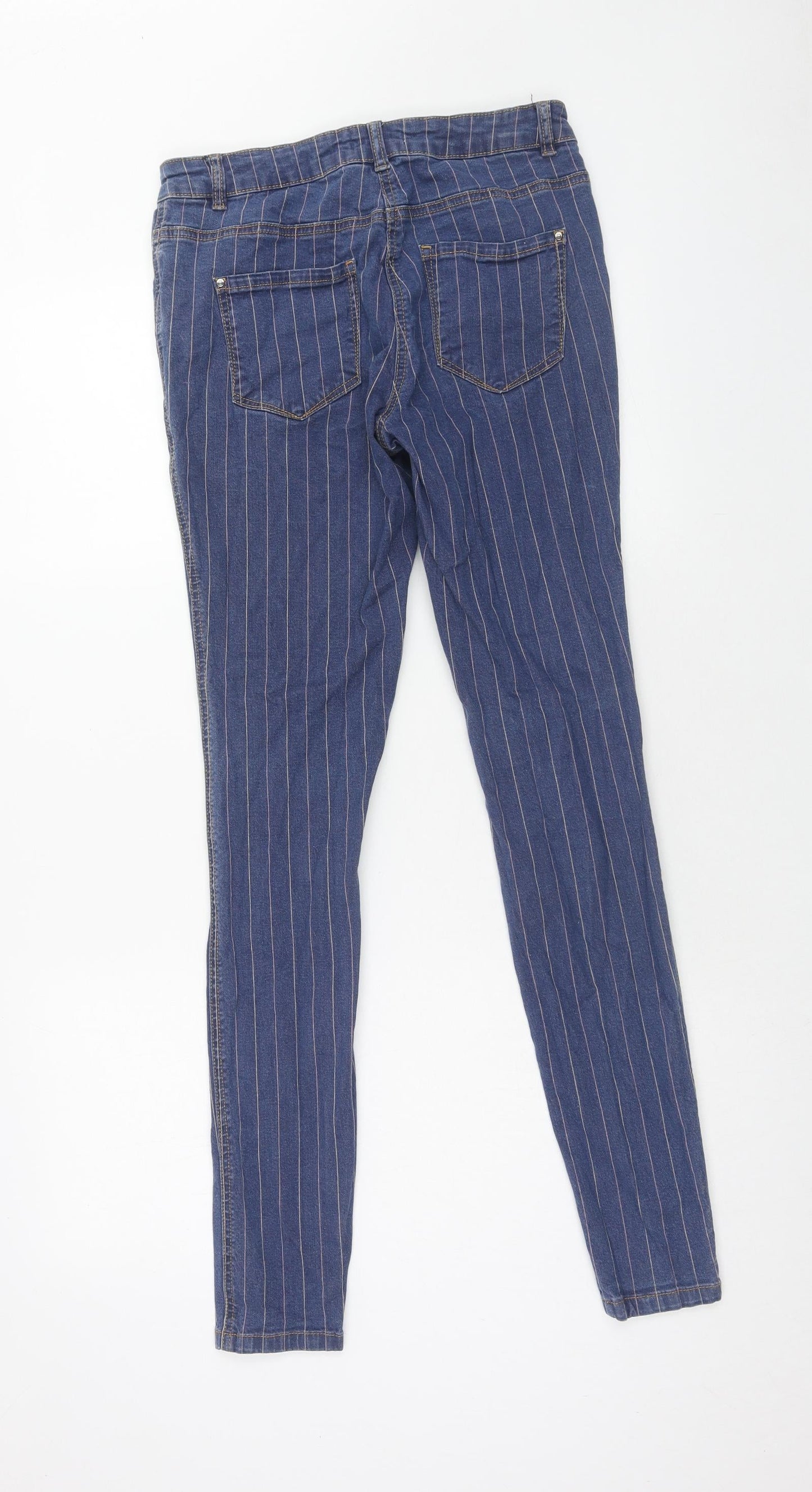 TU Womens Blue Striped Cotton Skinny Jeans Size 10 Regular Zip