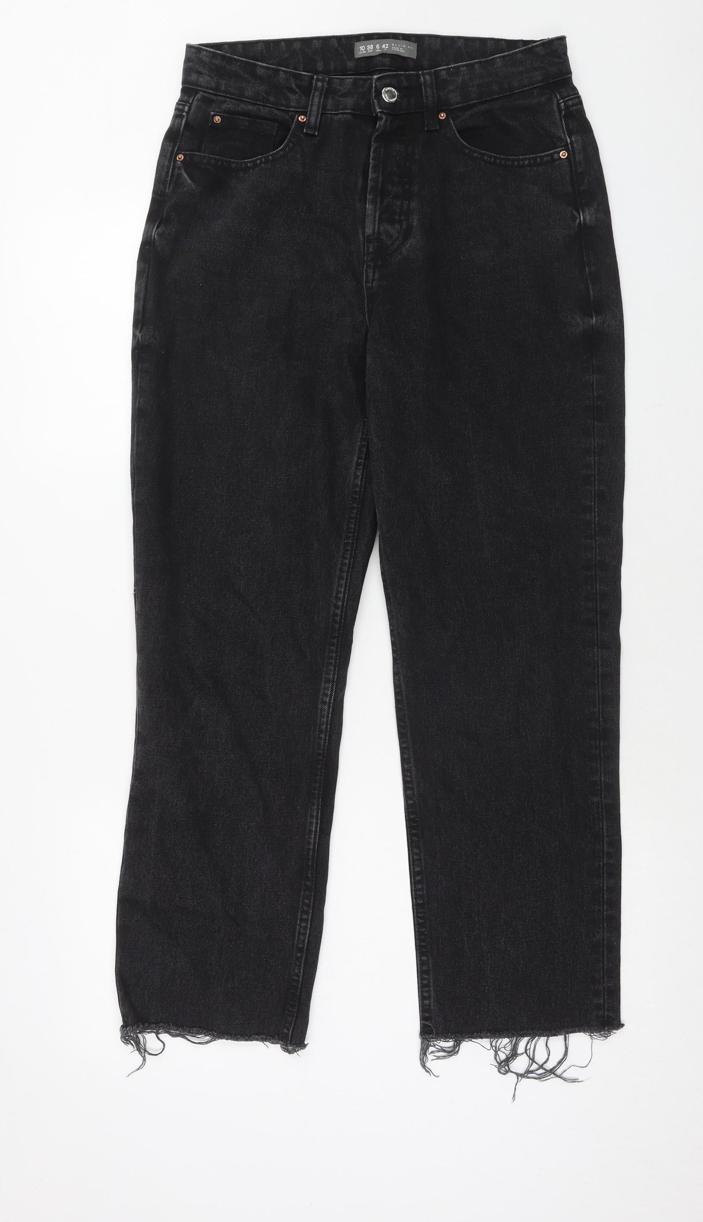 Denim & Co. Womens Black Cotton Straight Jeans Size 10 Regular Button