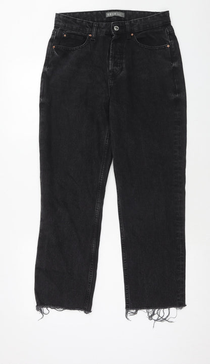Denim & Co. Womens Black Cotton Straight Jeans Size 10 Regular Button