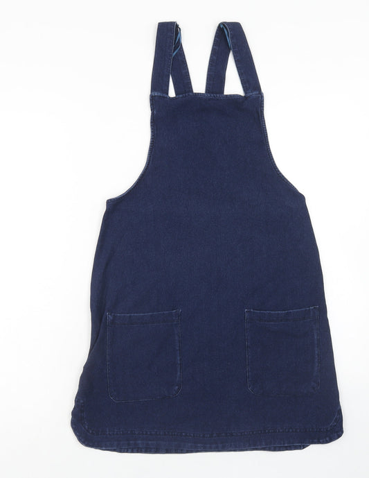 Matalan Womens Blue Cotton Pinafore/Dungaree Dress Size 8 Square Neck Pullover