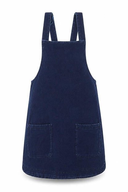 Matalan Womens Blue Cotton Pinafore/Dungaree Dress Size 8 Square Neck Pullover
