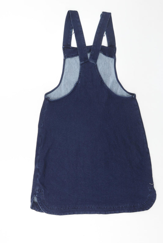 Matalan Womens Blue Cotton Pinafore/Dungaree Dress Size 8 Square Neck Pullover