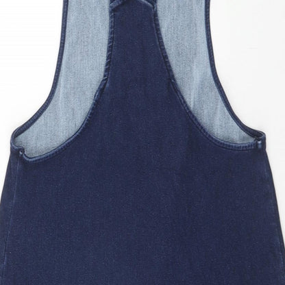 Matalan Womens Blue Cotton Pinafore/Dungaree Dress Size 8 Square Neck Pullover
