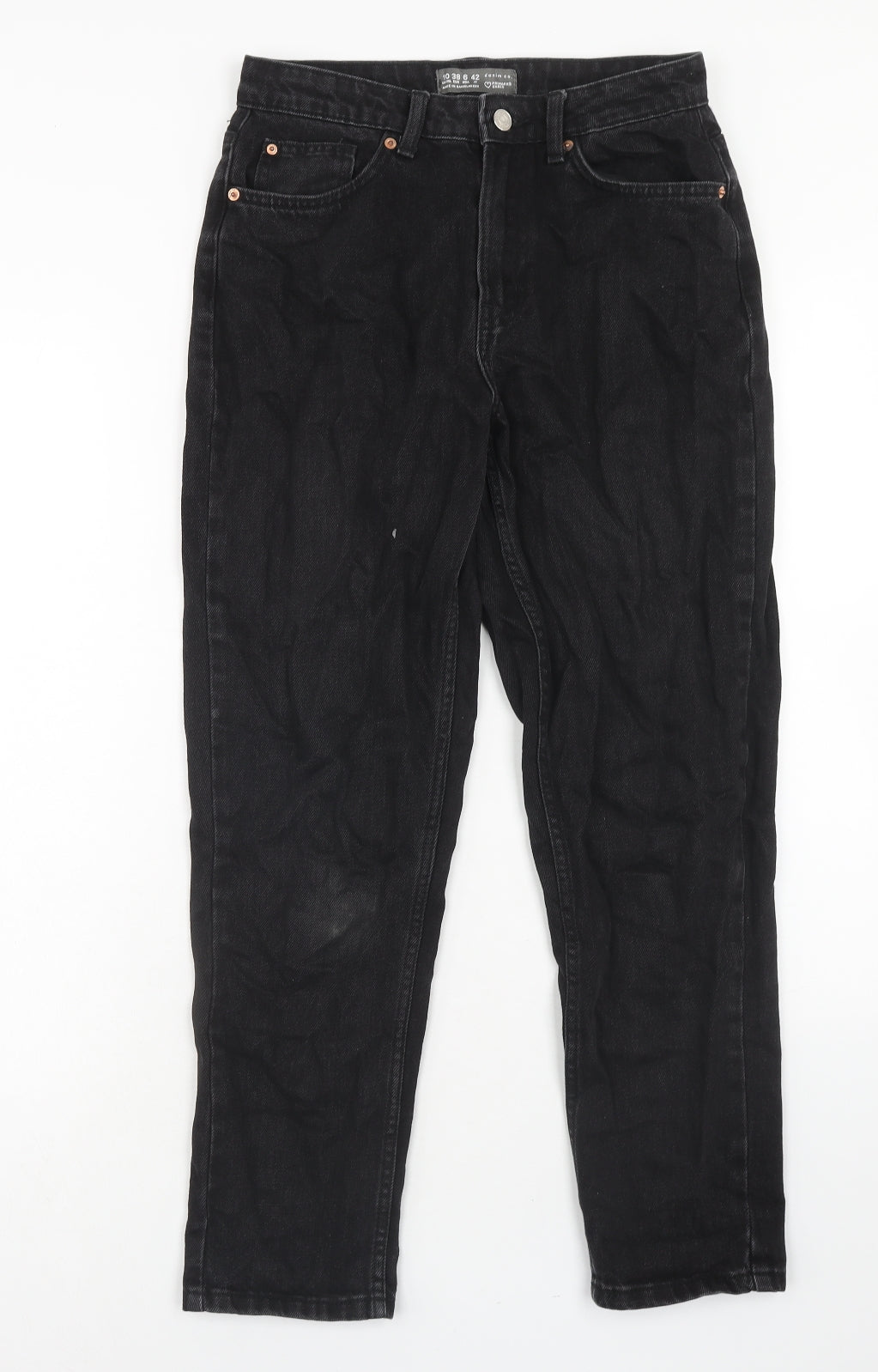 Denim & Co. Womens Black Cotton Straight Jeans Size 10 Regular Zip