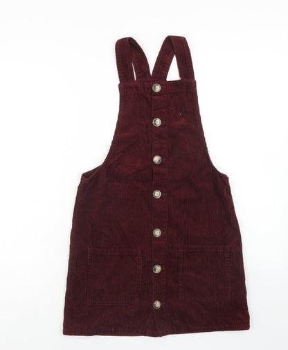 Denim & Co. Womens Red Cotton Pinafore/Dungaree Dress Size 6 Square Neck Button