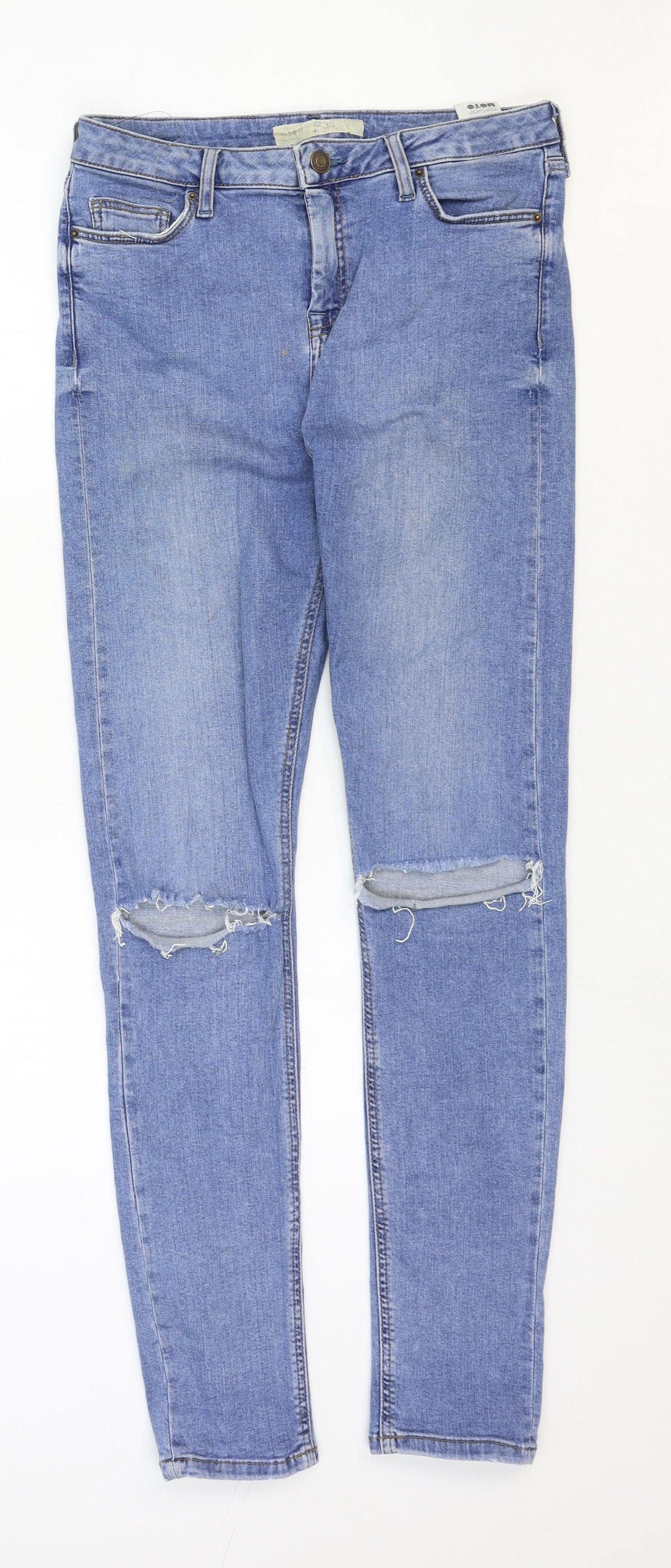 Topshop Womens Blue Cotton Skinny Jeans Size 30 in Regular Zip