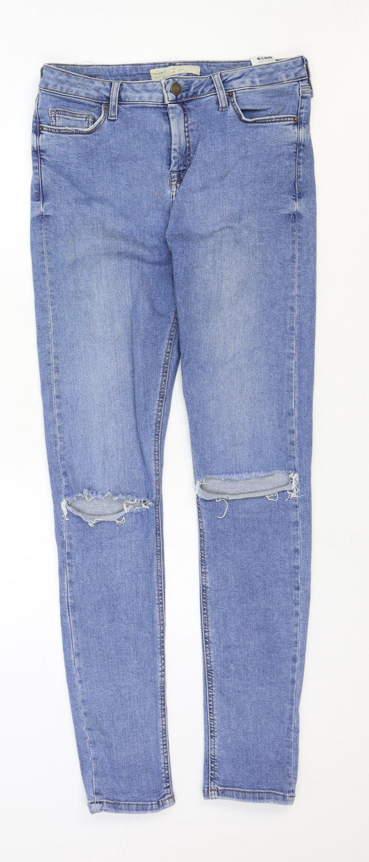 Topshop Womens Blue Cotton Skinny Jeans Size 30 in Regular Zip