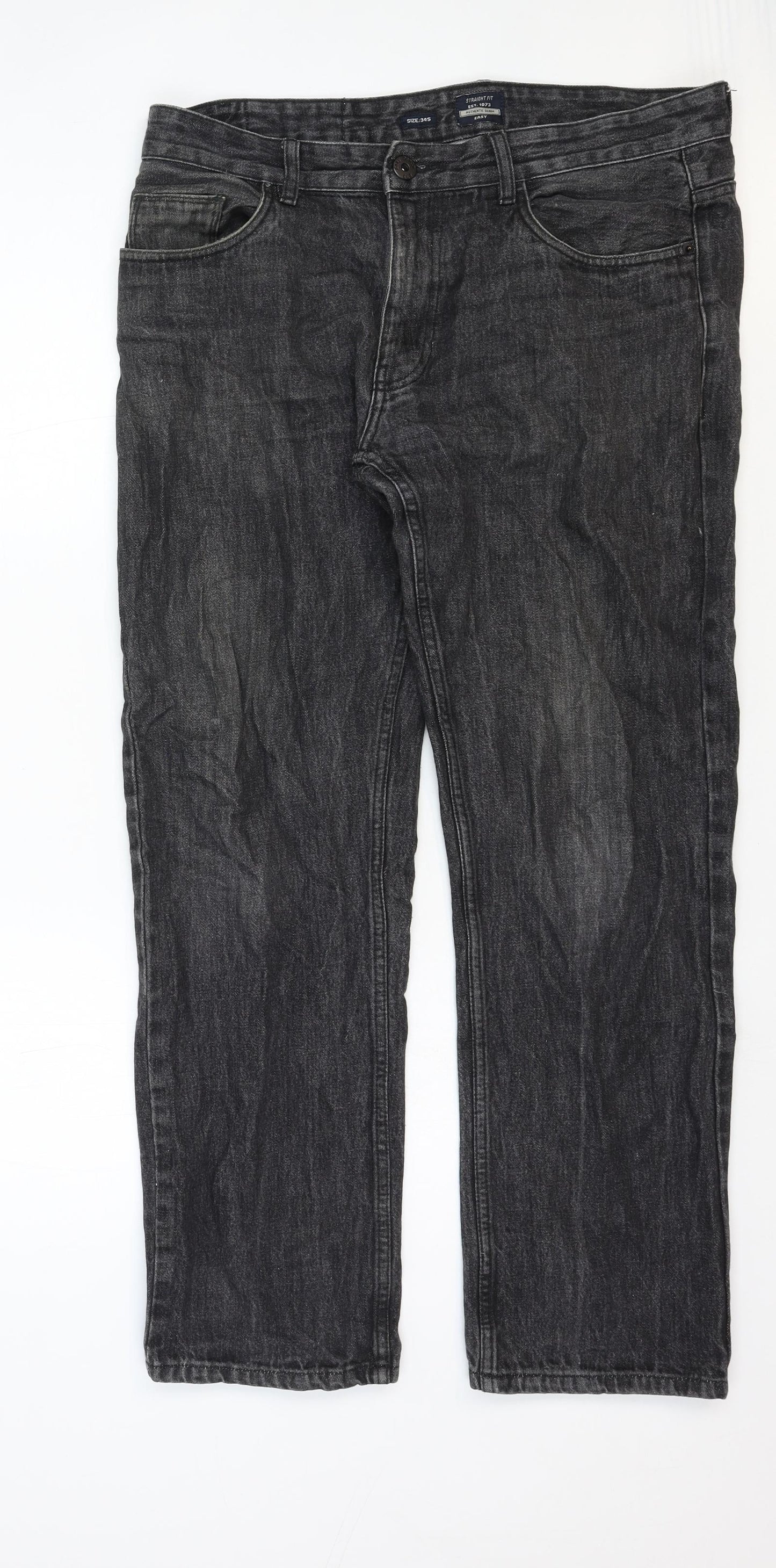 Authentic Mens Grey Cotton Straight Jeans Size 34 in Regular Zip