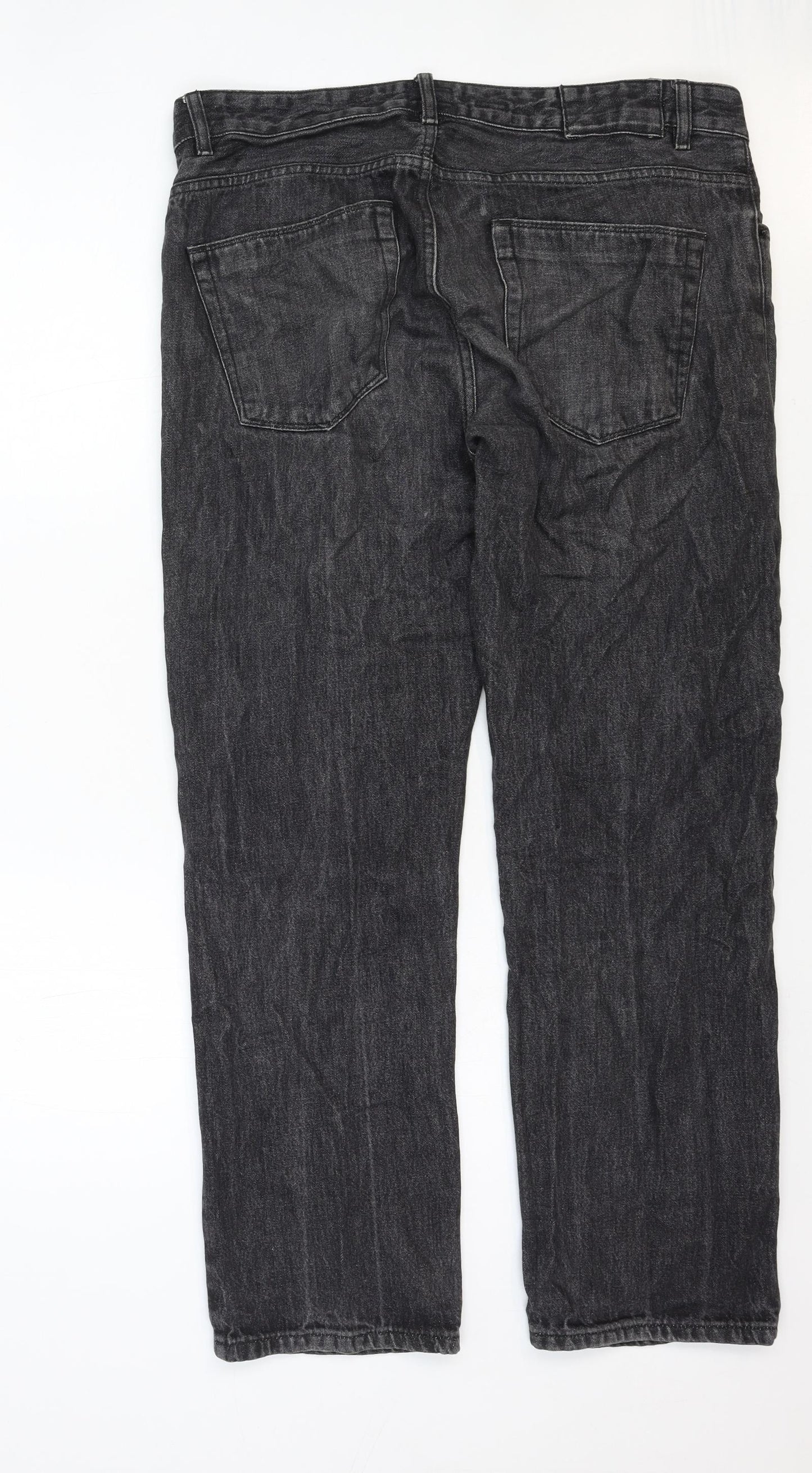 Authentic Mens Grey Cotton Straight Jeans Size 34 in Regular Zip