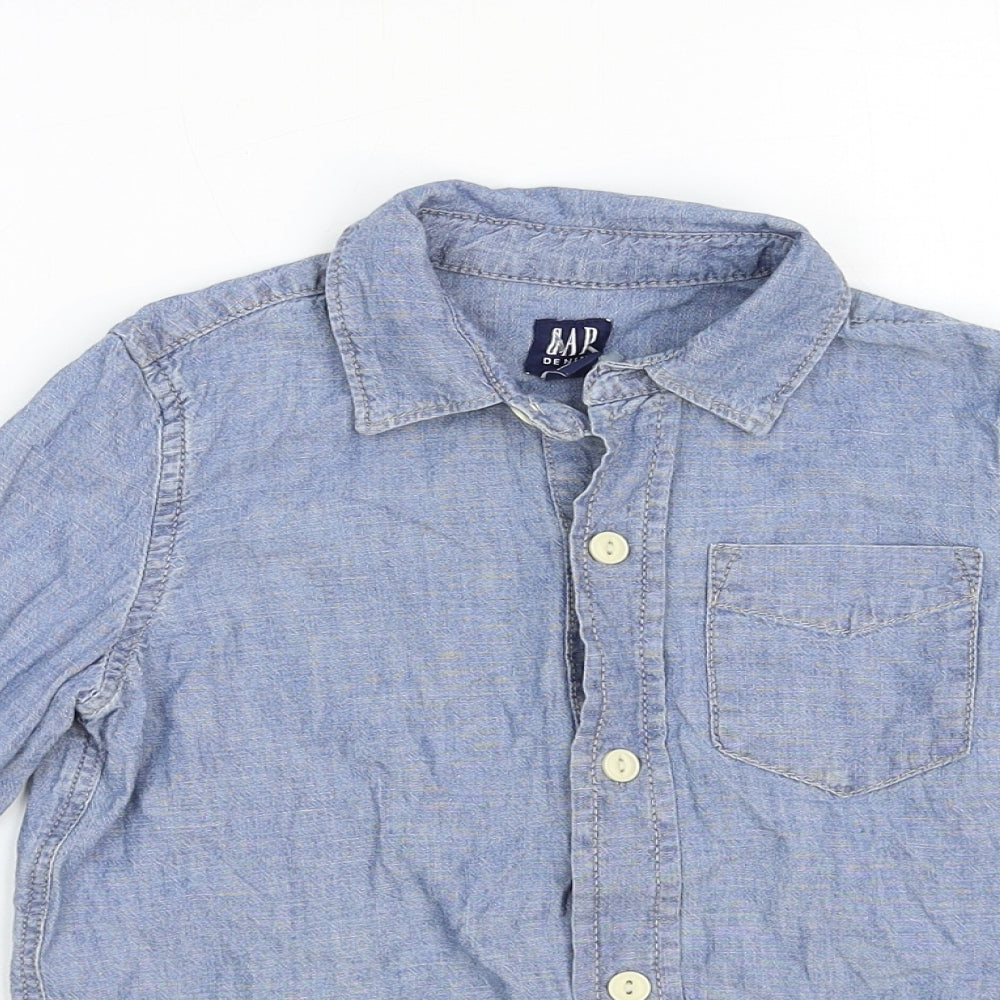 Gap Boys Blue Cotton Basic Button-Up Size XS Collared Button