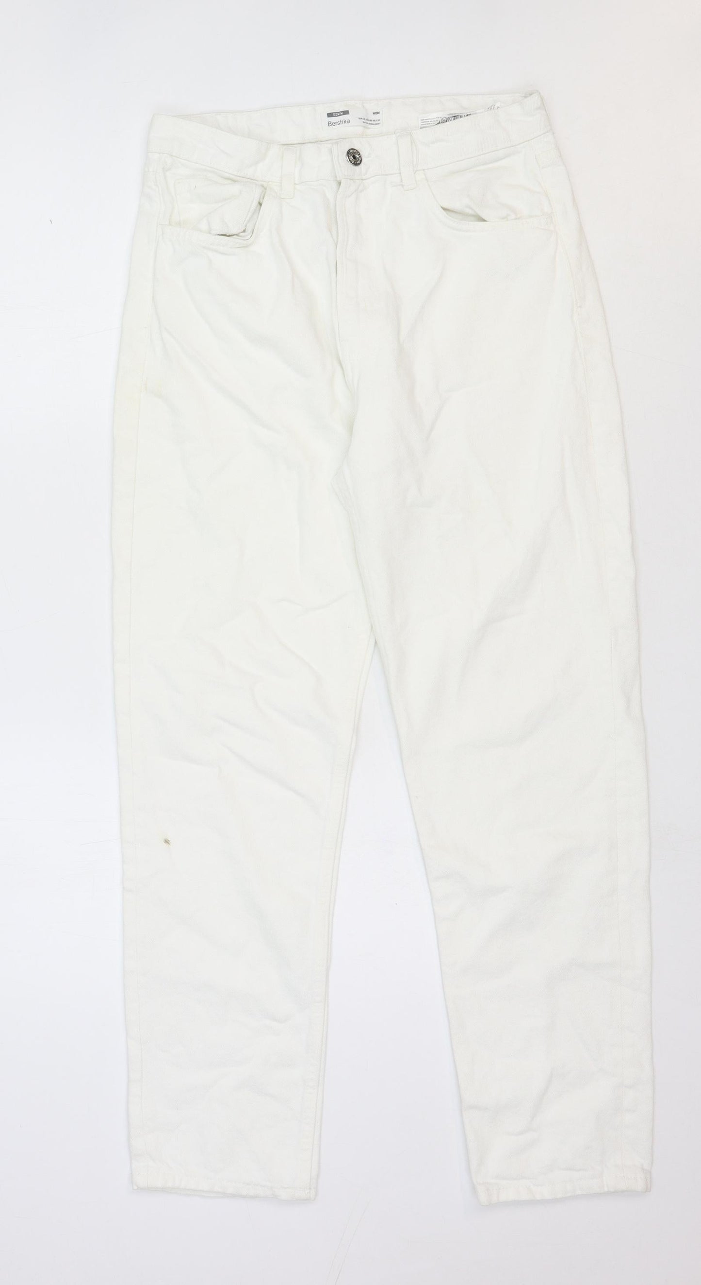 Bershka Womens White Cotton Straight Jeans Size 8 Regular Zip