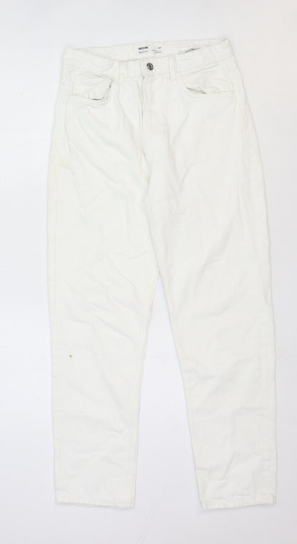 Bershka Womens White Cotton Straight Jeans Size 8 Regular Zip