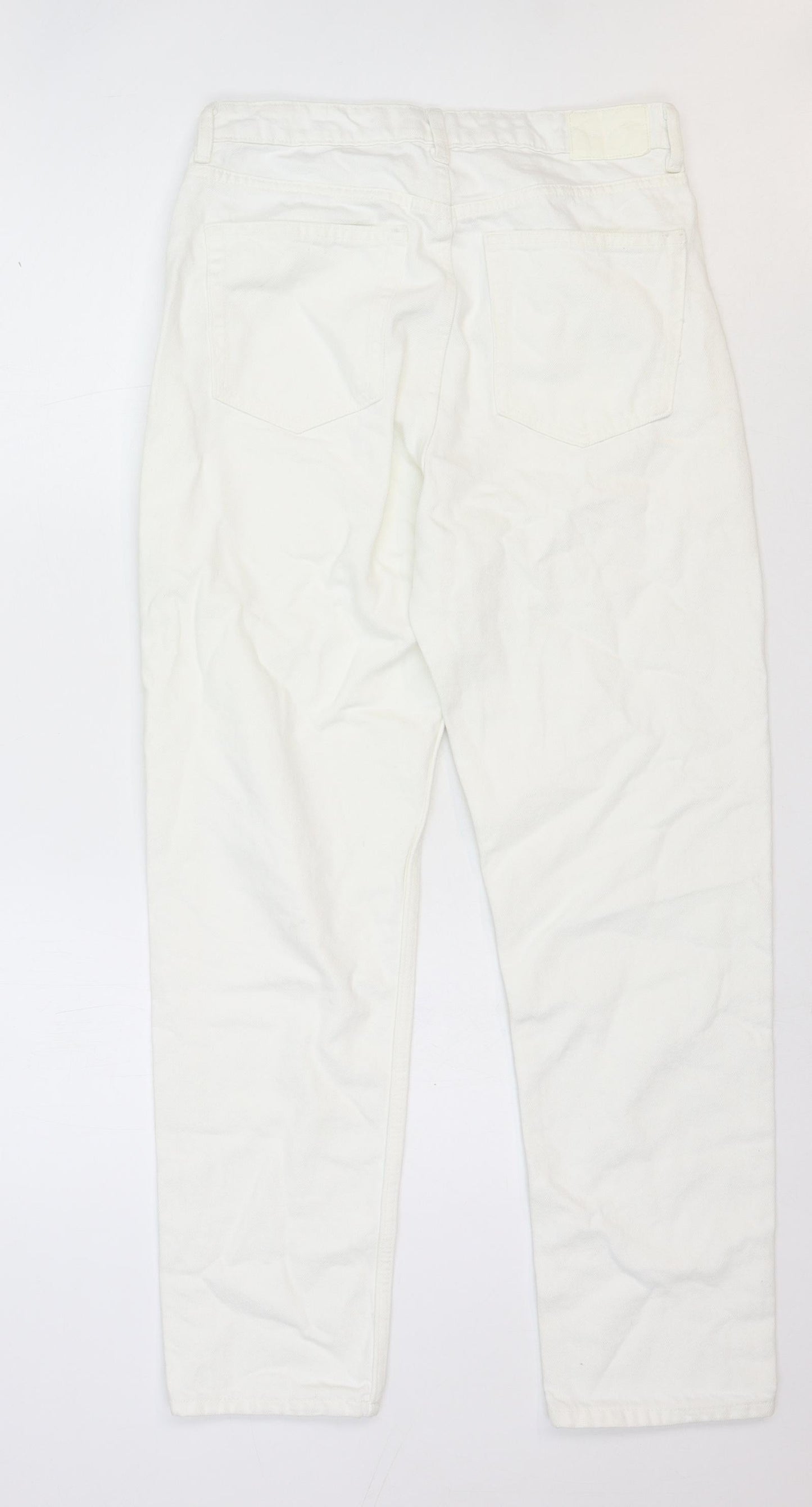Bershka Womens White Cotton Straight Jeans Size 8 Regular Zip