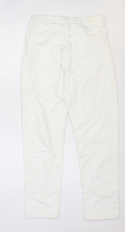 Bershka Womens White Cotton Straight Jeans Size 8 Regular Zip