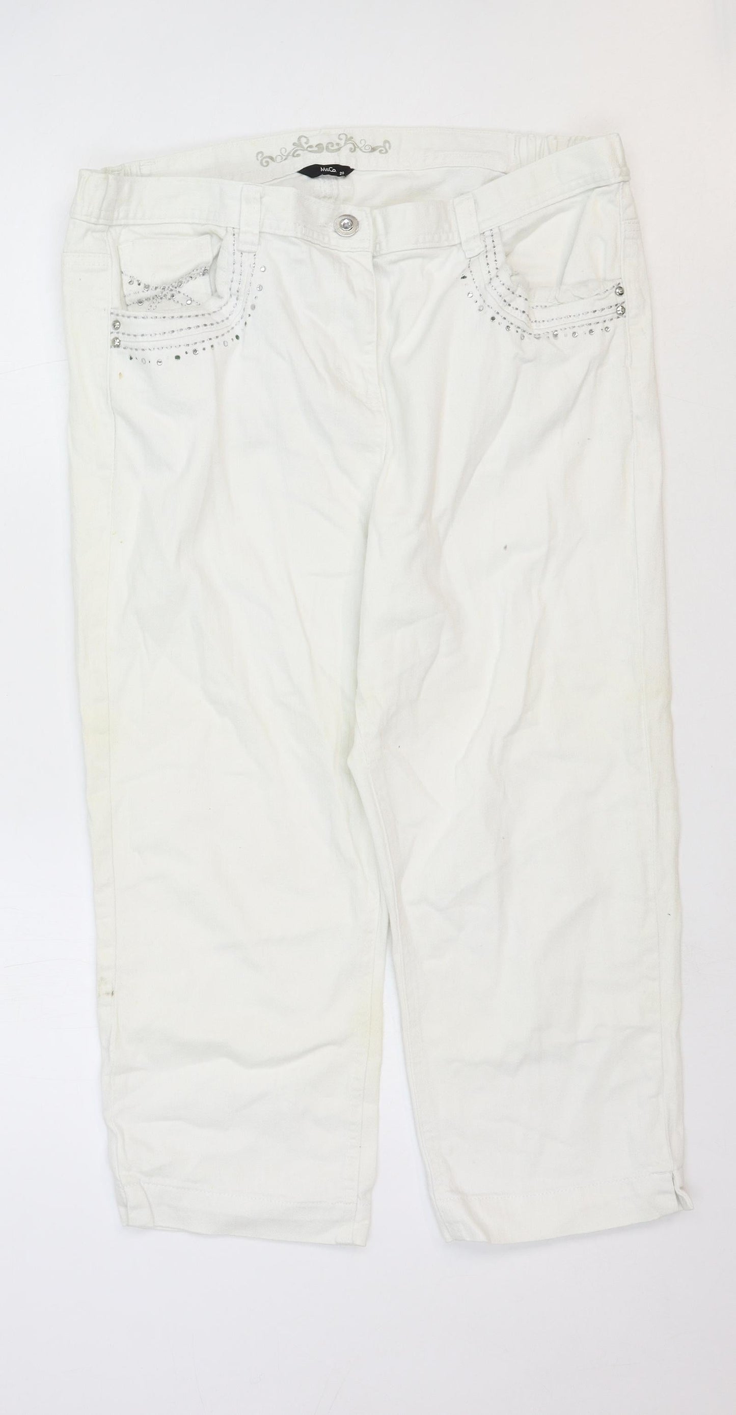 M&Co Womens White Cotton Straight Jeans Size 20 Regular Zip