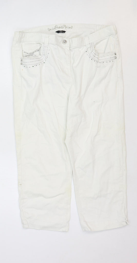 M&Co Womens White Cotton Straight Jeans Size 20 Regular Zip