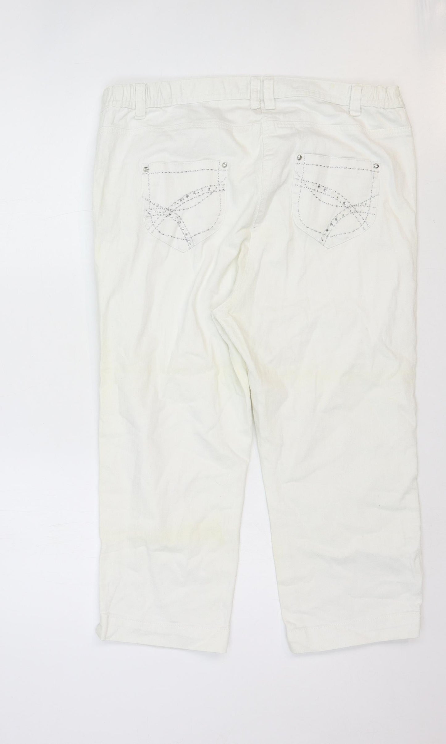 M&Co Womens White Cotton Straight Jeans Size 20 Regular Zip
