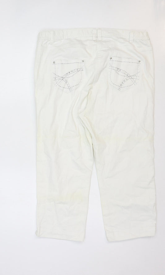 M&Co Womens White Cotton Straight Jeans Size 20 Regular Zip