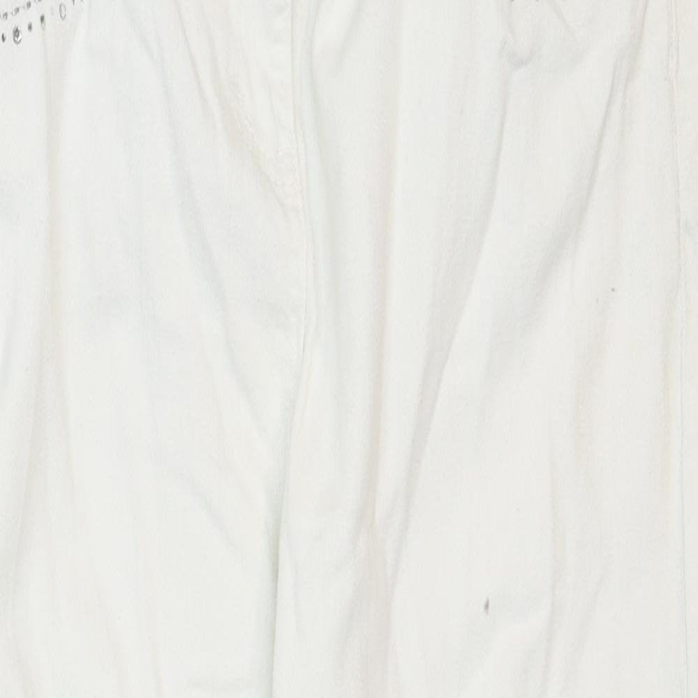 M&Co Womens White Cotton Straight Jeans Size 20 Regular Zip