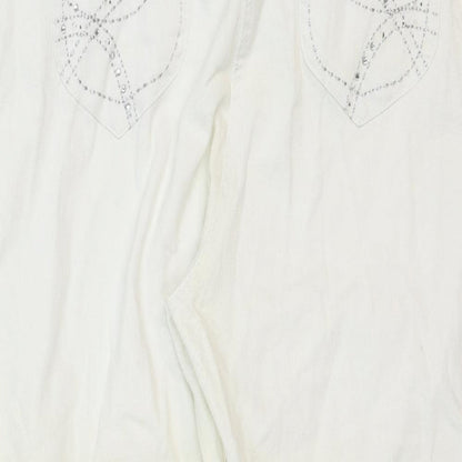 M&Co Womens White Cotton Straight Jeans Size 20 Regular Zip