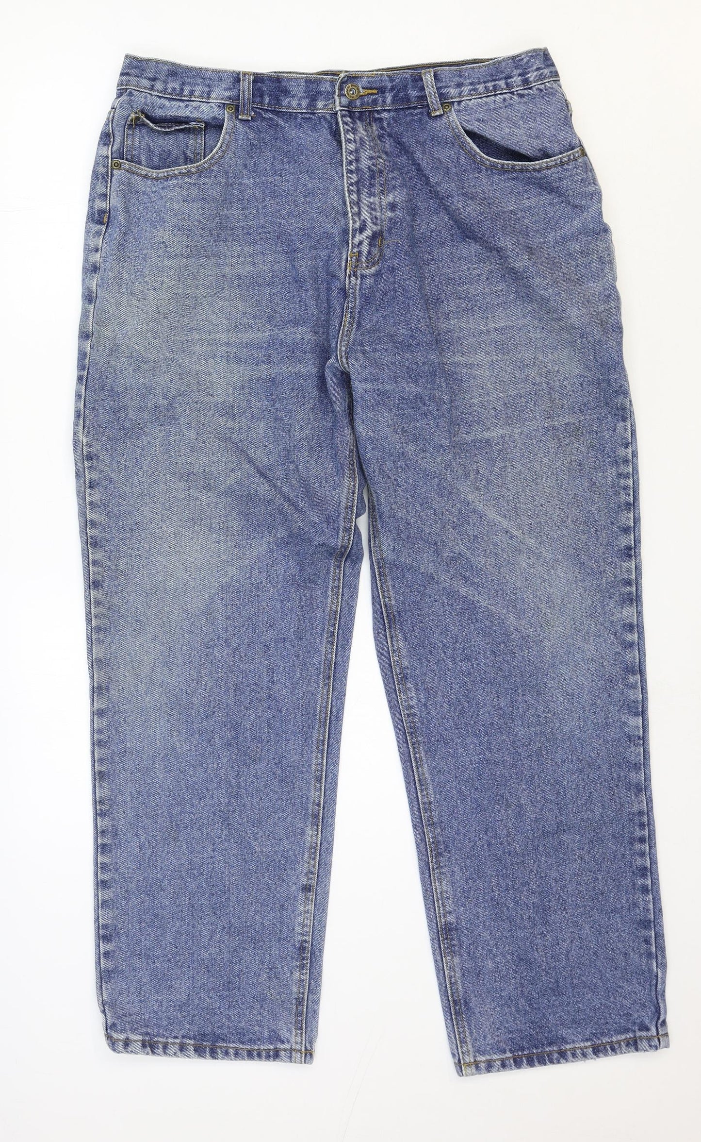 Jeans & Co Womens Blue Cotton Straight Jeans Size 35 in Regular Zip