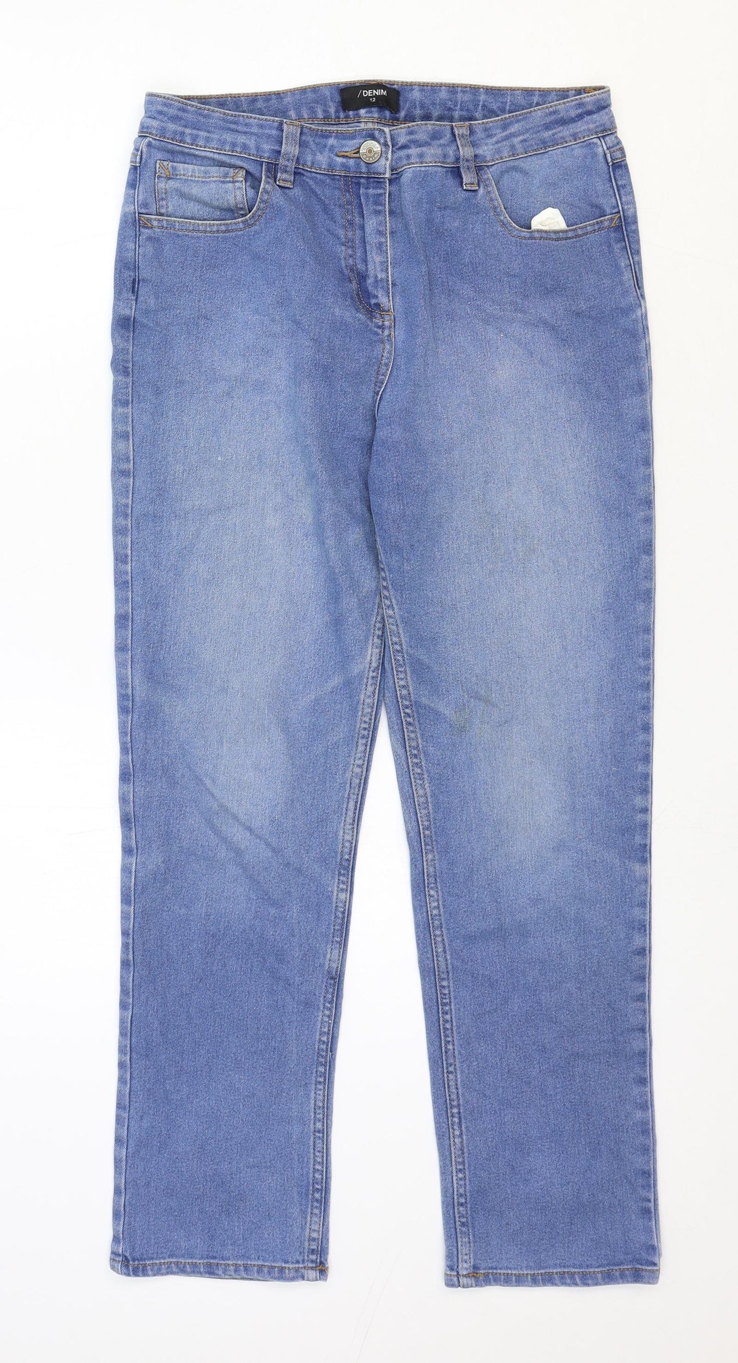 Womens UK Size 12 Denim Regular Fit Straight Blue Jeans